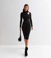 New Look Black Jersey High Neck Long Sleeve Cut Out Midaxi Bodycon Dress